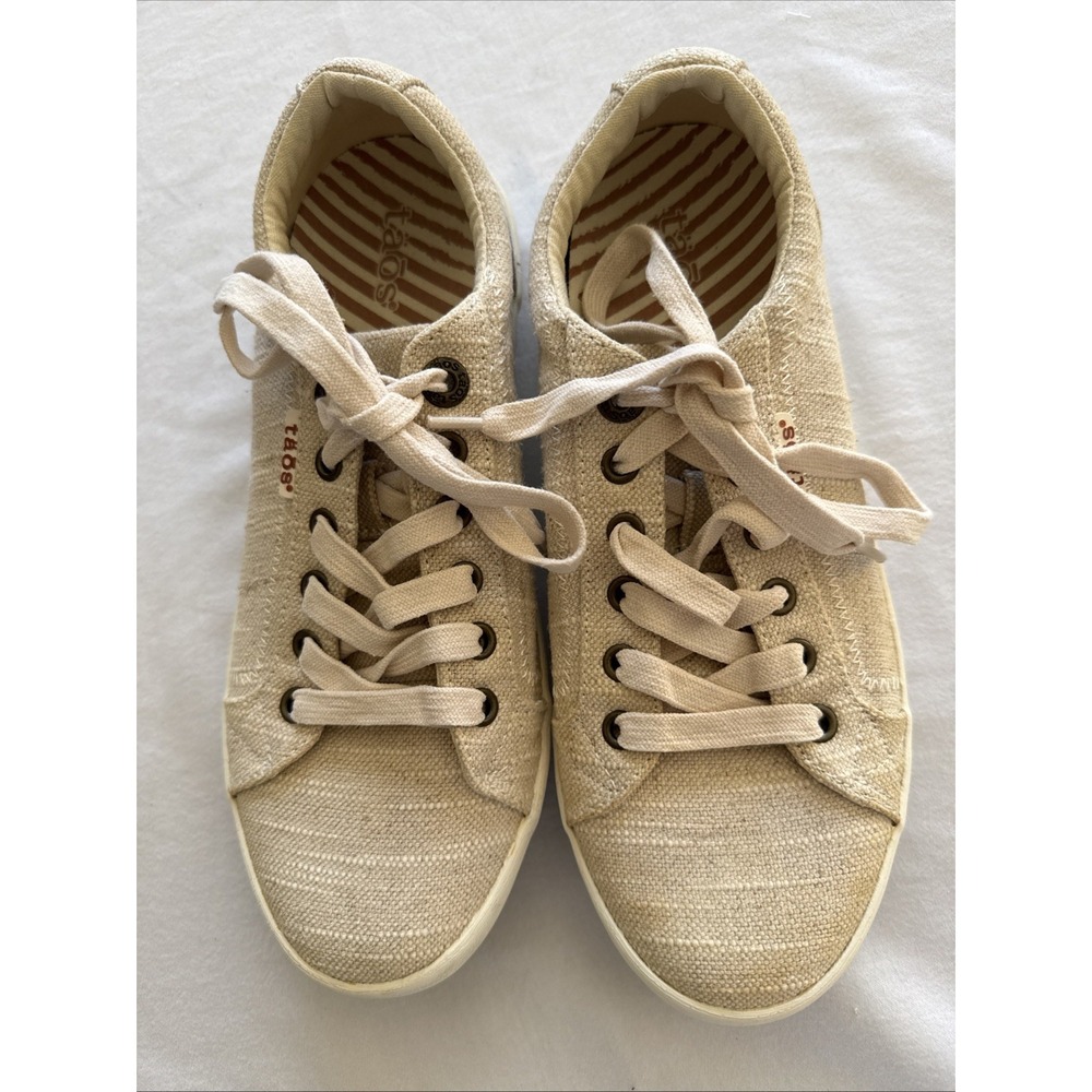 Taos Star Women Beige Canvas Lace Up Casual Sneakers Shoes Size 8 STA-12844
